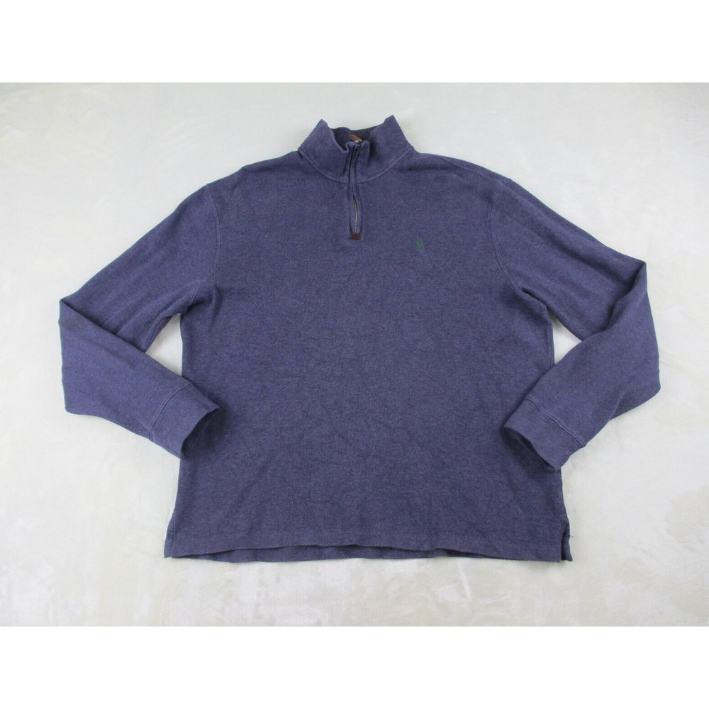 Ralph Lauren Sweater Mens Large Purple Knit Pullover Cotton 1/4 Zip Pony Casual*